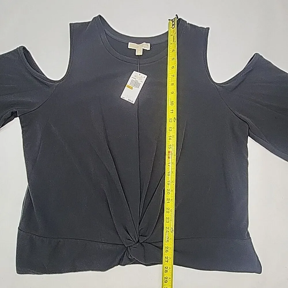 Michael Kors Shirt Knit Women Plus Sz 3X Black Cold Shoulder Top Terry NEW